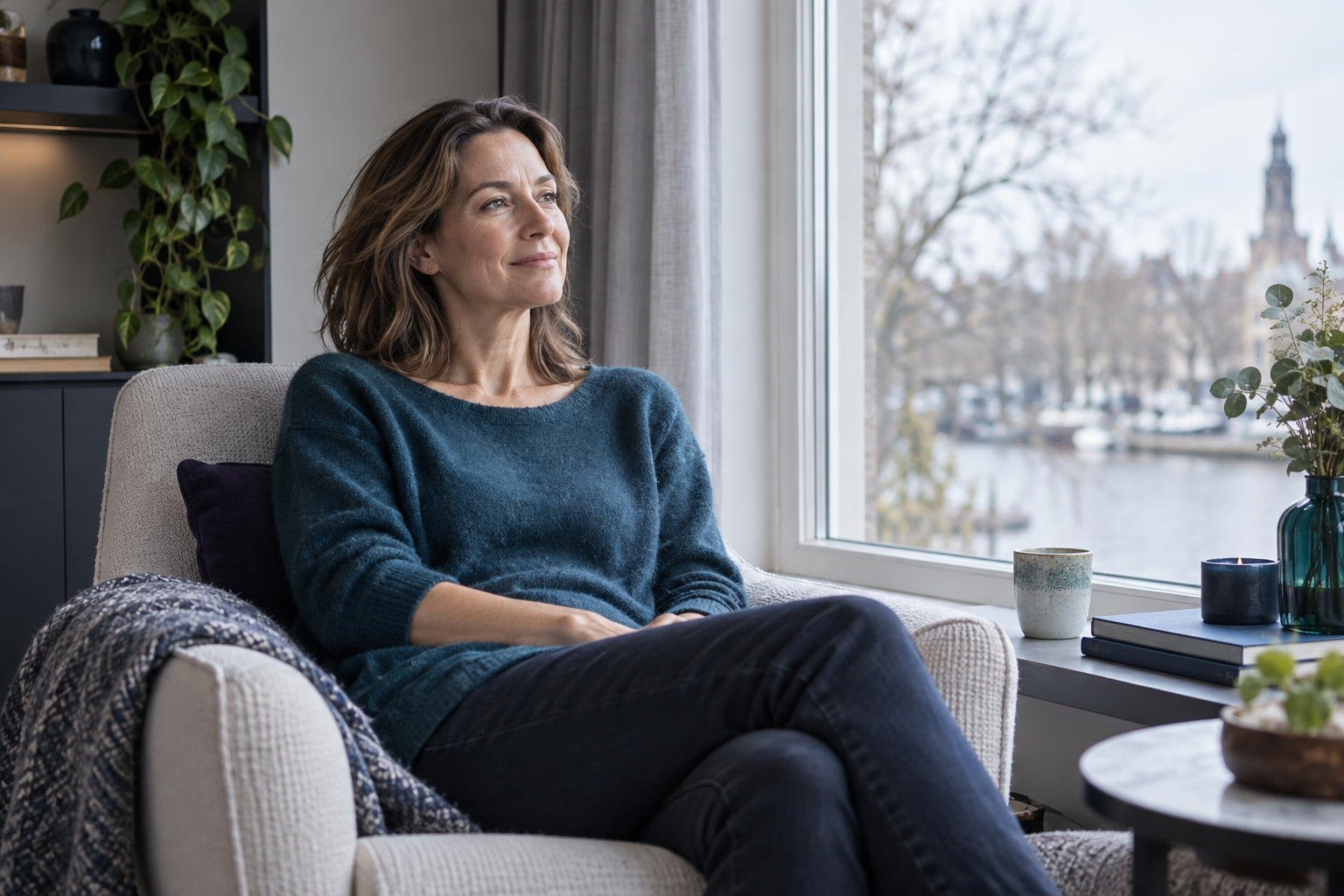 Vrouw neemt een rustig herstelmoment bij migraine en spanningshoofdpijn